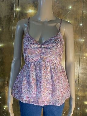 Japna Pink Floral Spaghetti Strap Peplum Camisole